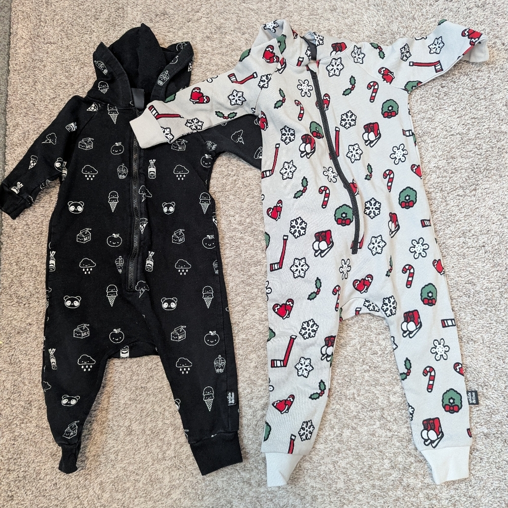 Whistle And Flute Bundle Holiday Print & Black  Kids Zip One-Piece Footie -